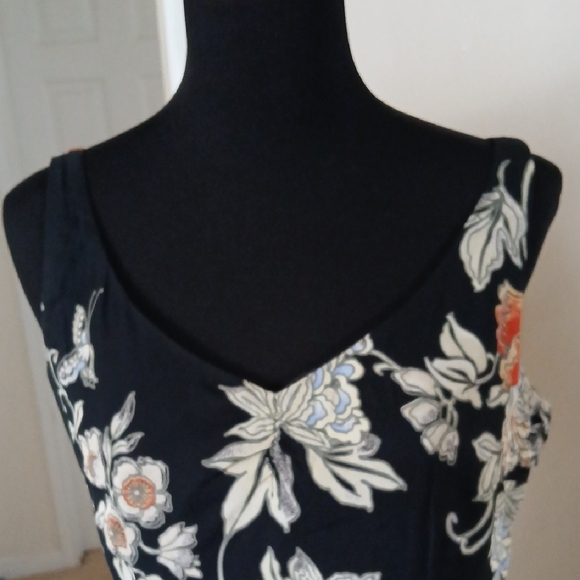 Black Floral Asymmetrical Slip Dress with Delicate Floral Print - Picture 9 of 11